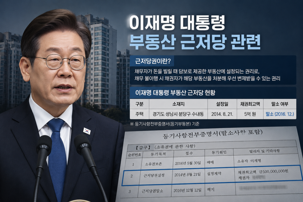 이재명 대통령 부동산 근저당 현황