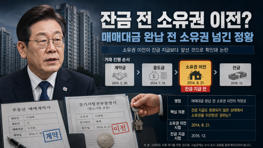 이재명 대통령 부동산 잔금전 소유권 이전?
