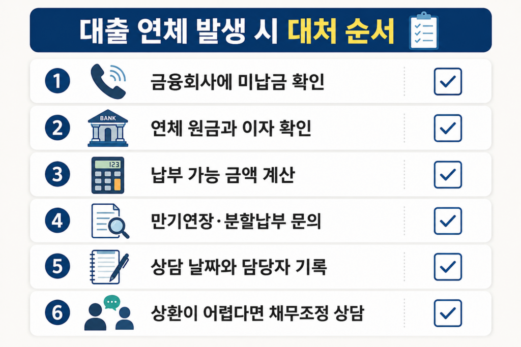 대출 연체가 시작됐을 때 금융회사 문의부터 채무조정 상담까지의 순서