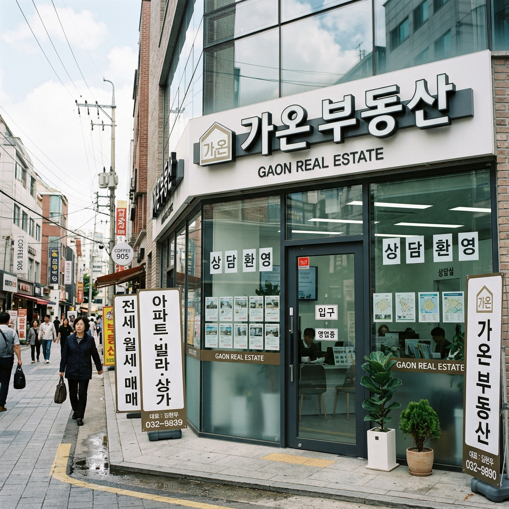 부동산 사무실 입구 전경 사진