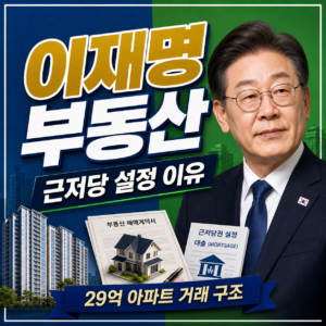 이재명 대통령 근저당 설정 이유와 29억 원 분당 아파트 거래 구조를 설명하는 화면