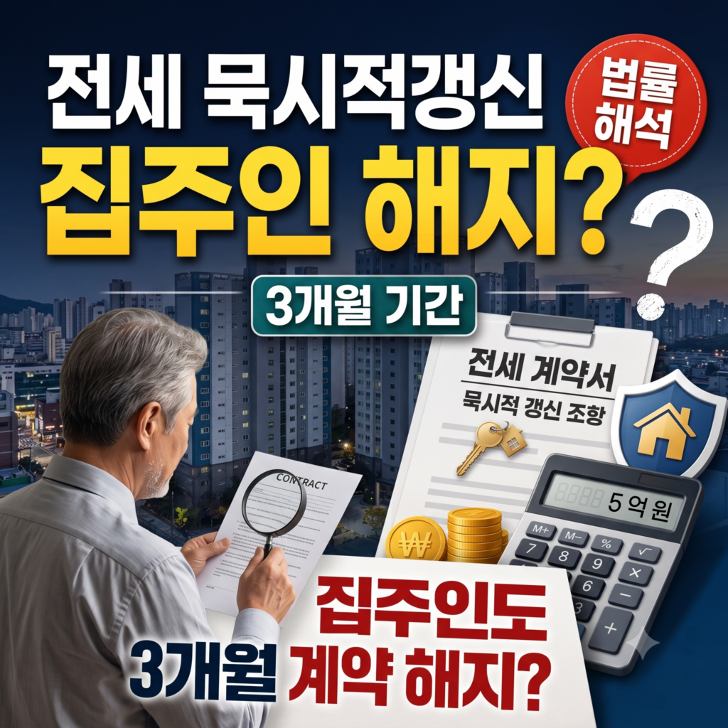 전세 묵시적 갱신 시 3개월 해지 효력과 집주인, 임차인의 권리를 설명하는 주택임대차보호법 안내 썸네일