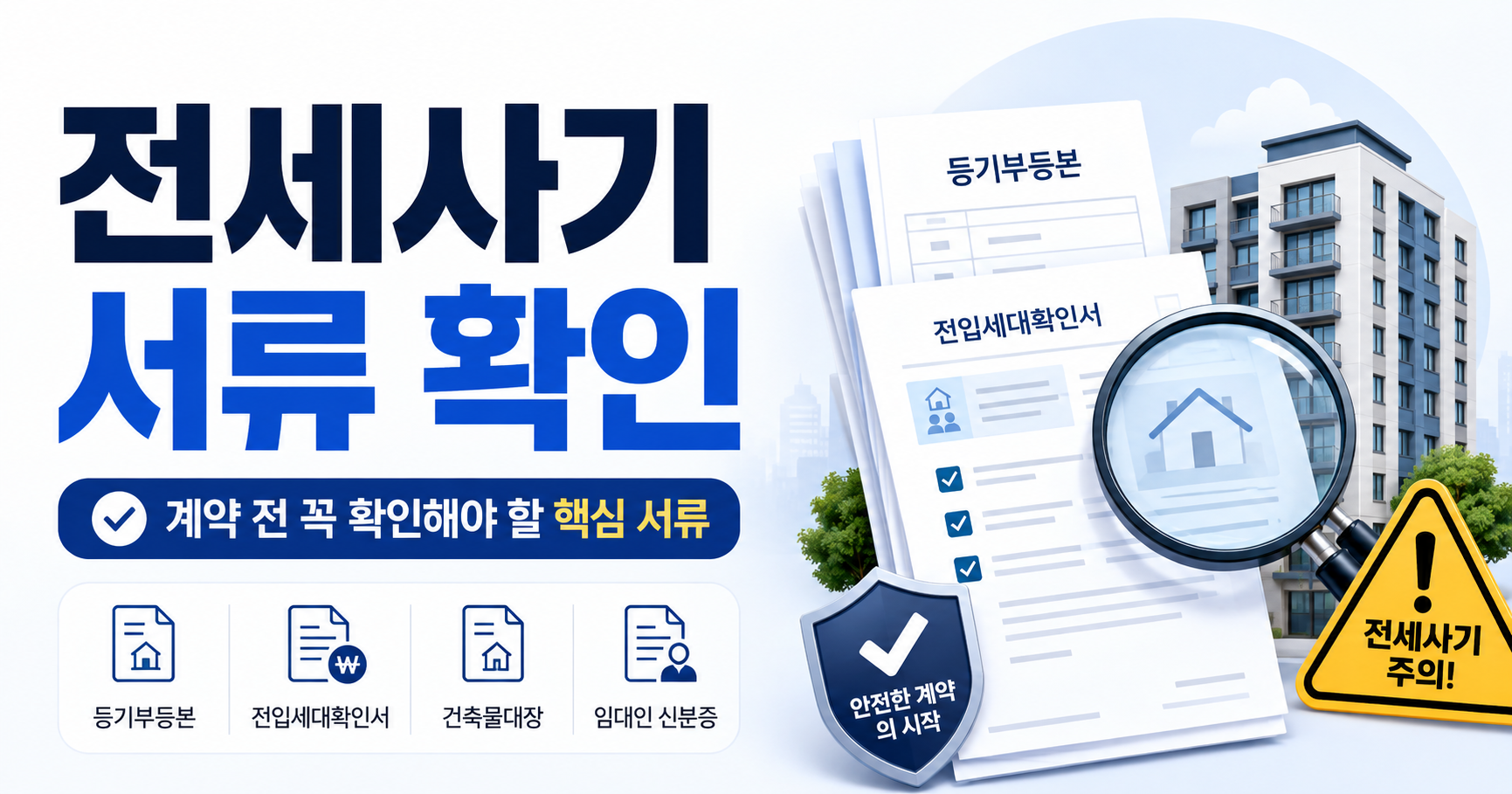 전세사기 걱정될 때 서류 확인과 임대인 검증을 강조한 대표 이미지