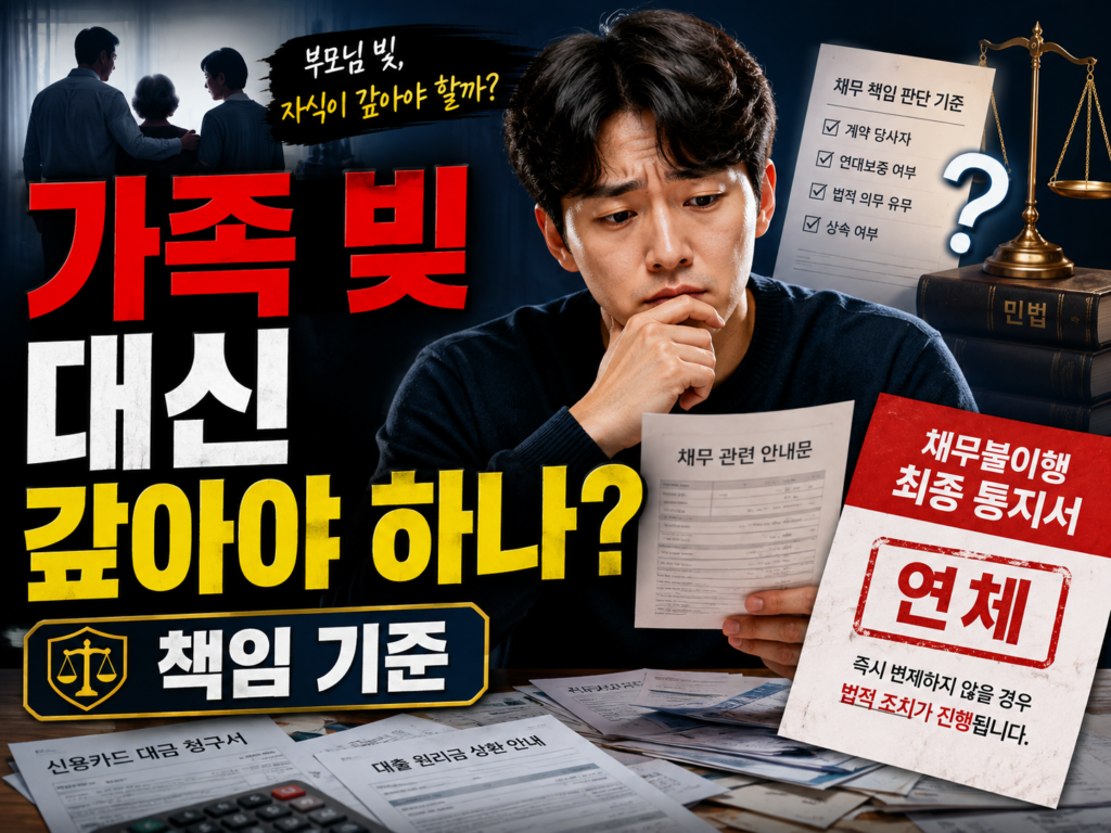 가족 빚 대신 갚아야 하나 확인하기 위해 보증과 상속 및 배우자 채무를 비교하는 내용