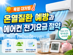 폭염 대처법과 온열질환 예방수칙을 확인하며 물을 마시는 가족의 모습