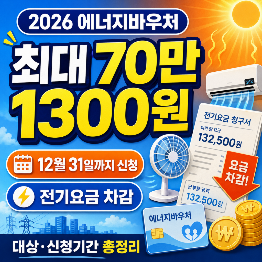 2026 에너지바우처 최대 70만1300원 받는 방법｜대상·신청기간·전기요금 차감 총정리