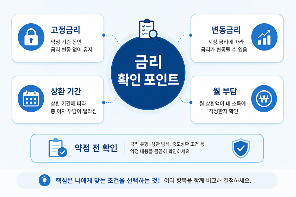 금리와 상환 기간을 함께 확인하라는 안내 이미지